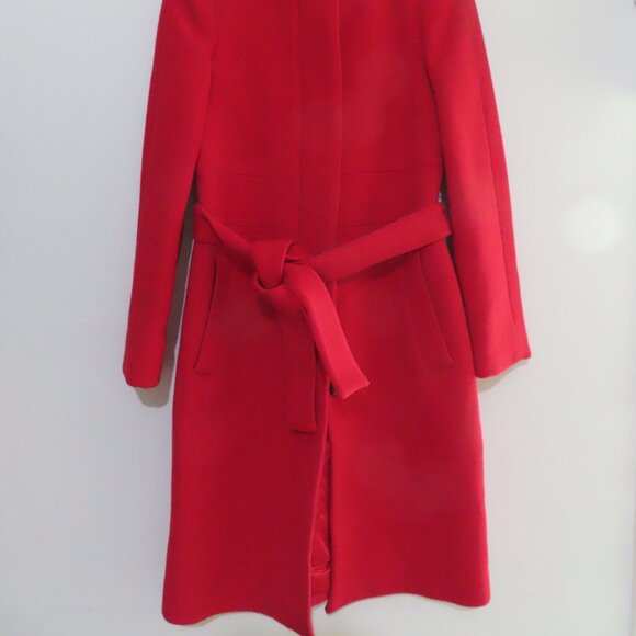 J.Crew Funnel Neck Red Coat with Tie Belt Size 0 - Picture 5 of 11